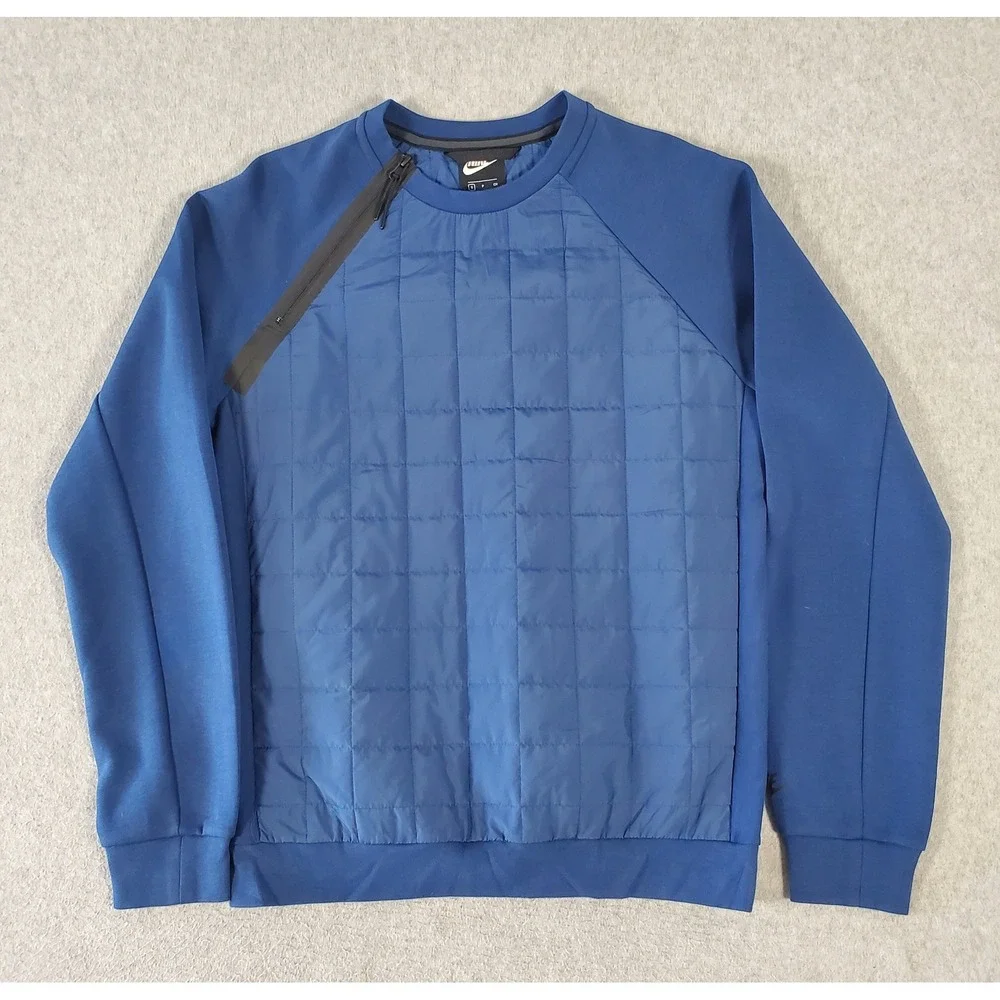 Nike Tech Pack Quilted Crew Sweatshirt Mens S Blue Asymmetrical Zip BV3697-407